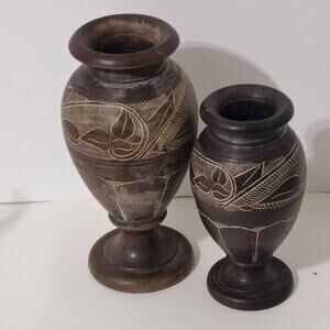 (2) TWO Rare Miniature Vases Inscribed 19C‎ Dead Sea Stone 4.5" 6"